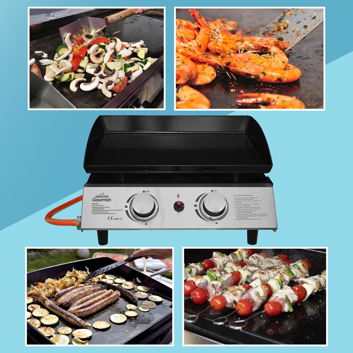 Dellonda 2 Burner Portable Gas Plancha 5kW, Stainless Steel (DG21) (Factory Refurbished A)