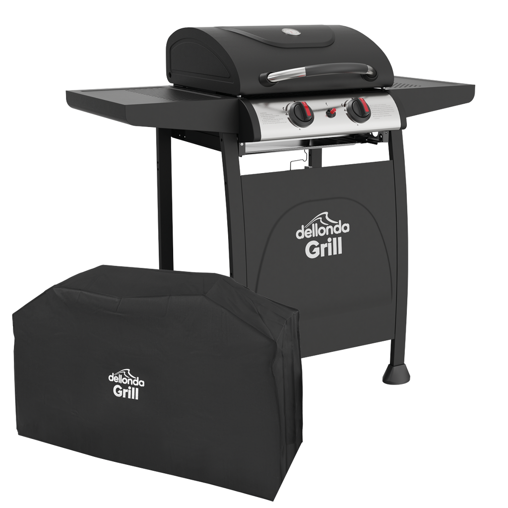 Dellonda 2 Burner Gas BBQ Grill with Piezo Ignition & Cover, Black (DG227)