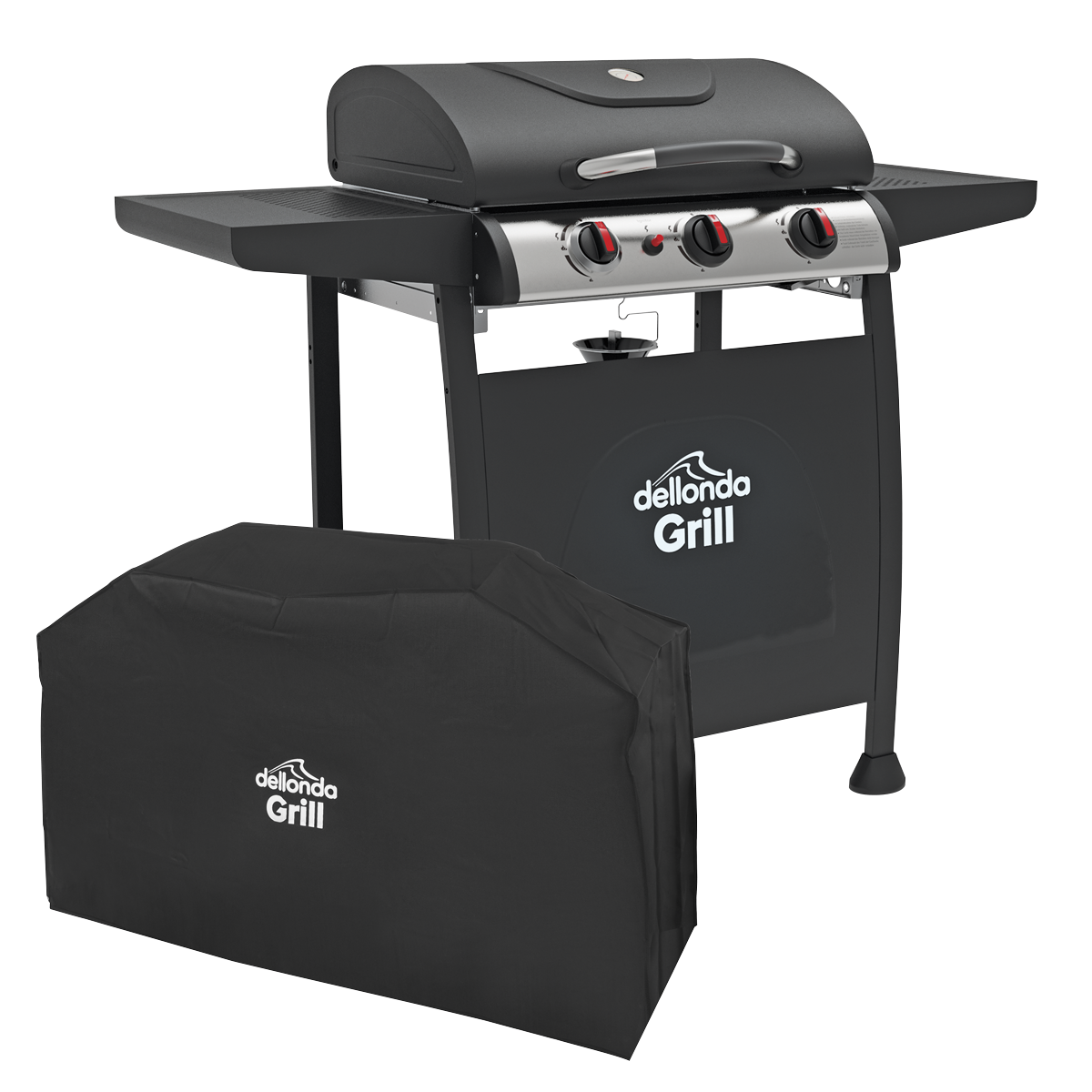 Dellonda 3 Burner Gas BBQ Grill with Piezo Ignition & Cover, Black (DG228)