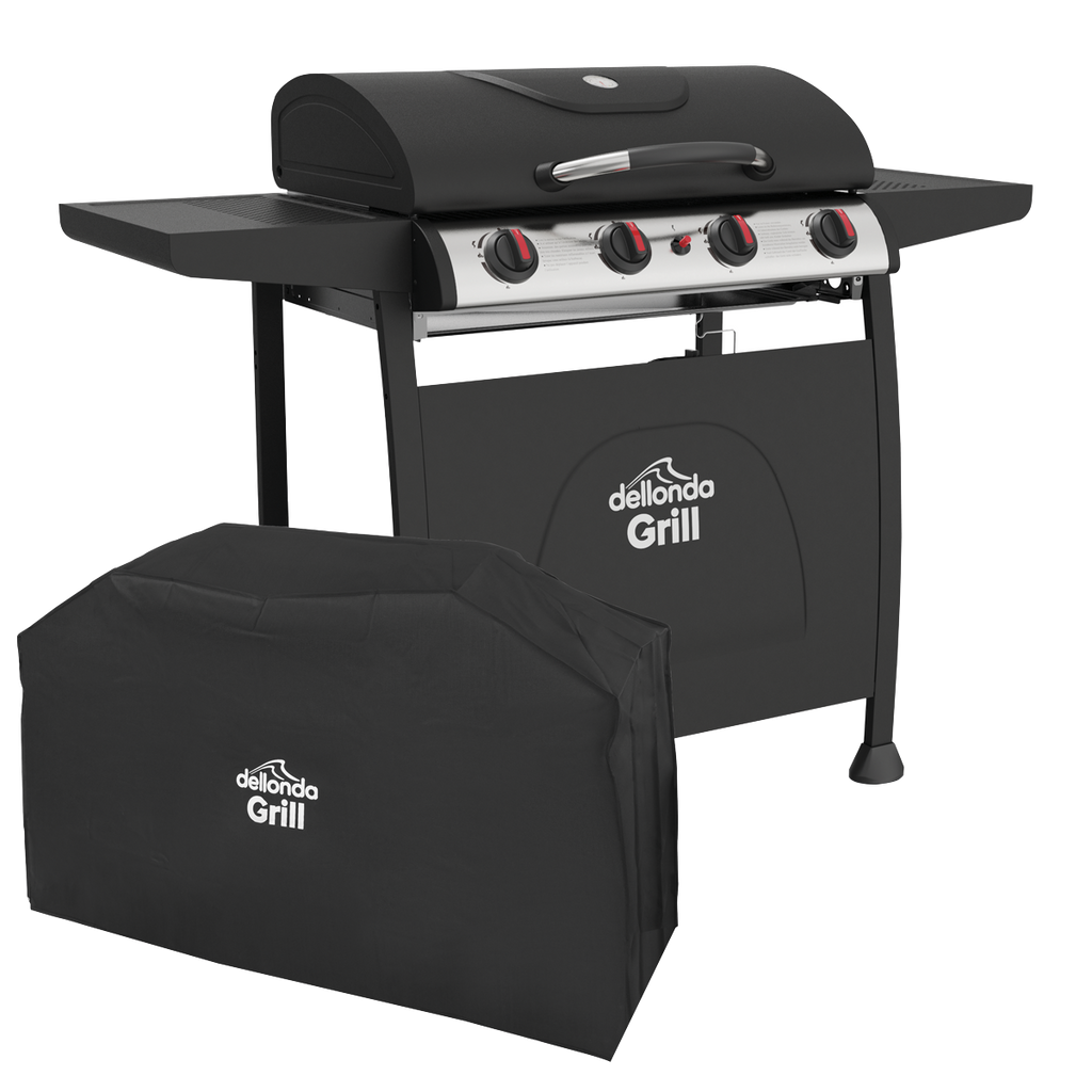 Dellonda 4 Burner Gas BBQ Grill with Piezo Ignition & Cover, Black (DG229)