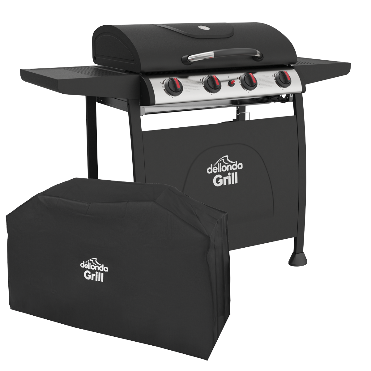 Dellonda 4 Burner Gas BBQ Grill with Piezo Ignition & Cover, Black (DG229)