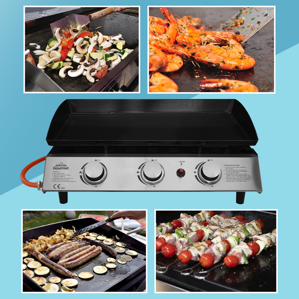 Dellonda 3 Burner Portable Gas Plancha 7.5kW, Stainless Steel (DG22) (Factory Refurbished A)