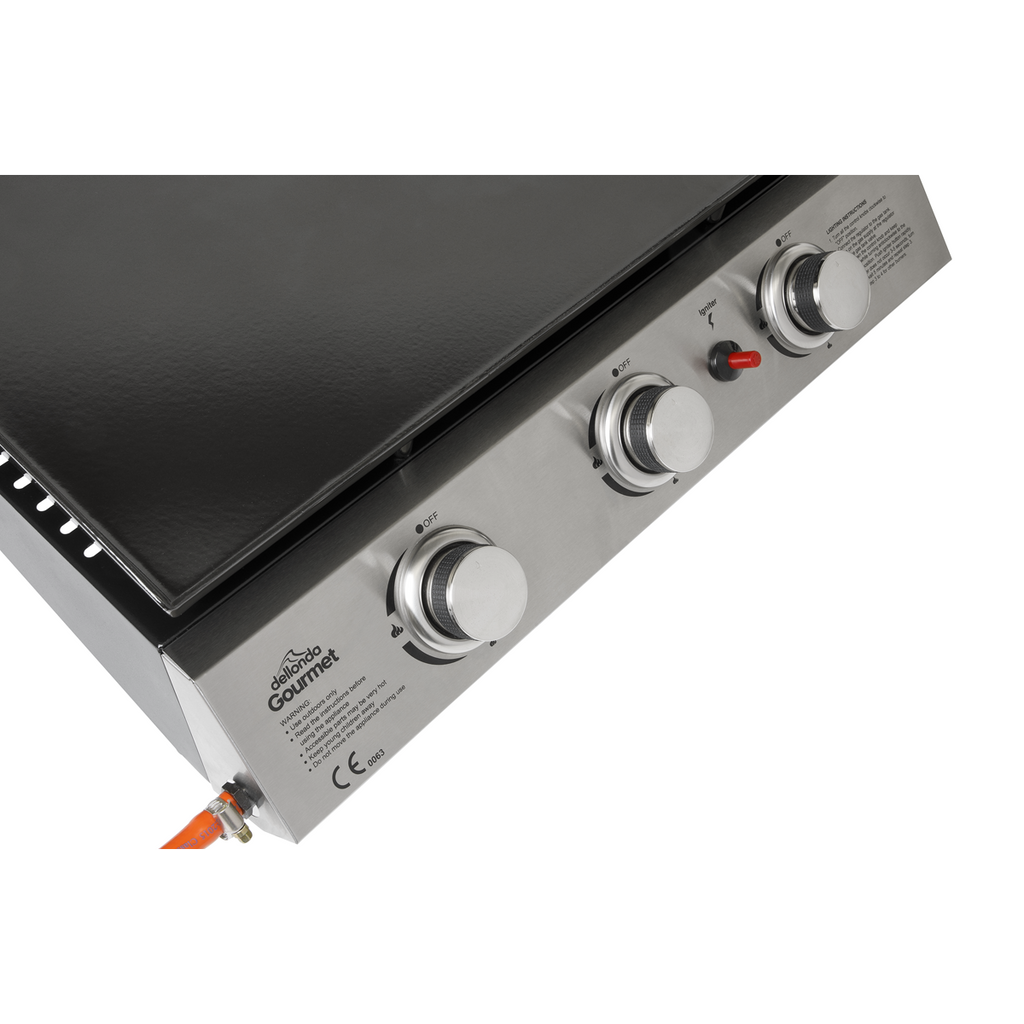 Dellonda 3 Burner Portable Gas Plancha 7.5kW, Stainless Steel (DG22) (Factory Refurbished A)