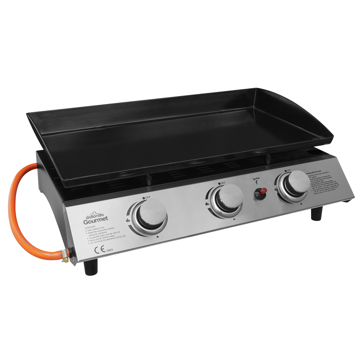 Dellonda 3 Burner Portable Gas Plancha 7.5kW, Stainless Steel (DG22) (Factory Refurbished A)