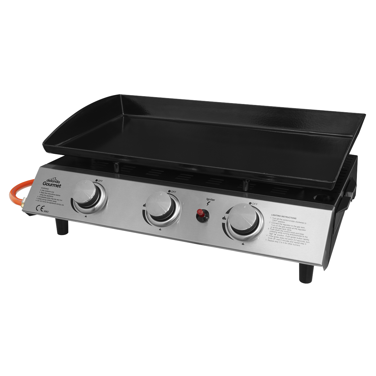 Dellonda 3 Burner Portable Gas Plancha 7.5kW, Stainless Steel (DG22) (Factory Refurbished A)