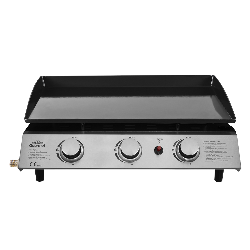 Dellonda 3 Burner Portable Gas Plancha 7.5kW, Stainless Steel (DG22) (Factory Refurbished A)