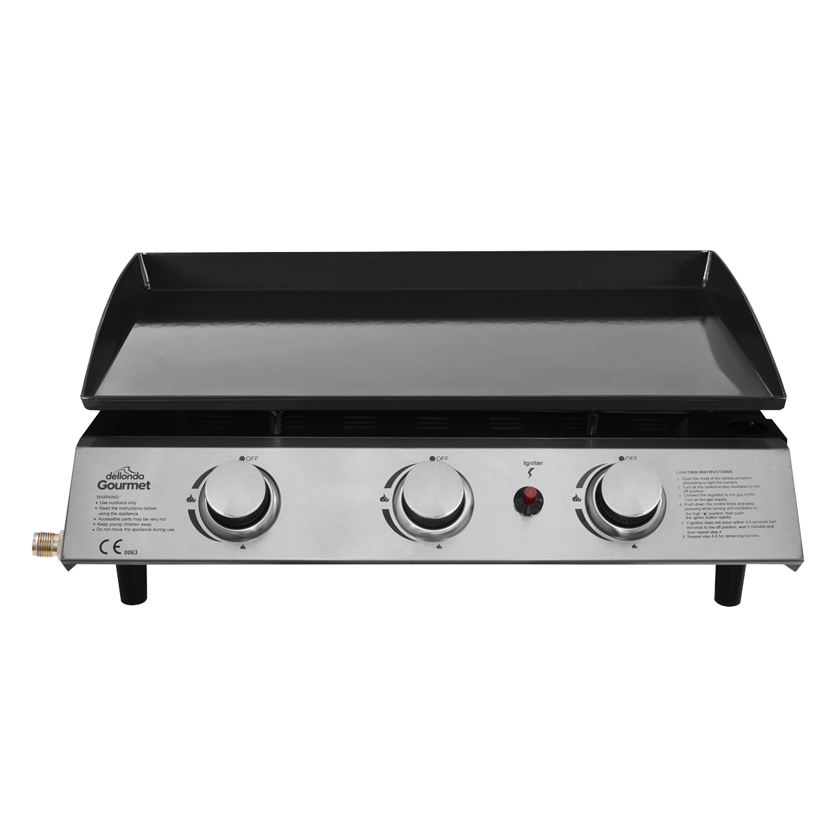 Dellonda 3 Burner Portable Gas Plancha 7.5kW, Stainless Steel (DG22) (Factory Refurbished A)