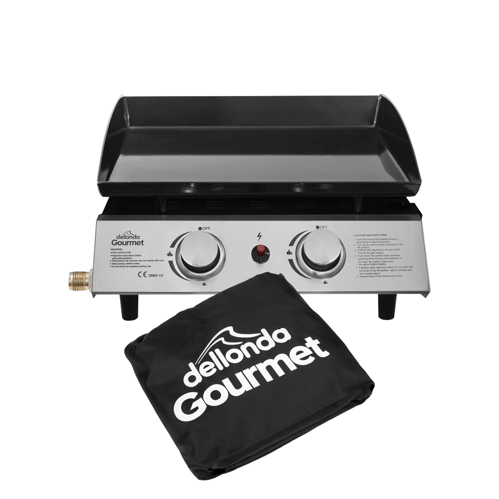 Dellonda 2 Burner Portable Gas Plancha & Cover 5kW, Stainless Steel (DG232)