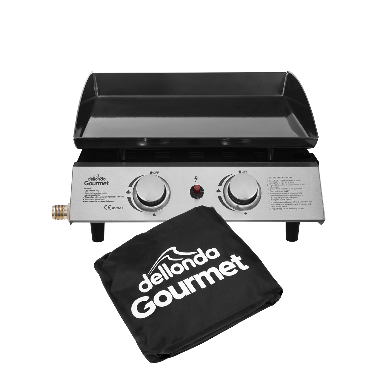 Dellonda 2 Burner Portable Gas Plancha & Cover 5kW, Stainless Steel (DG232)