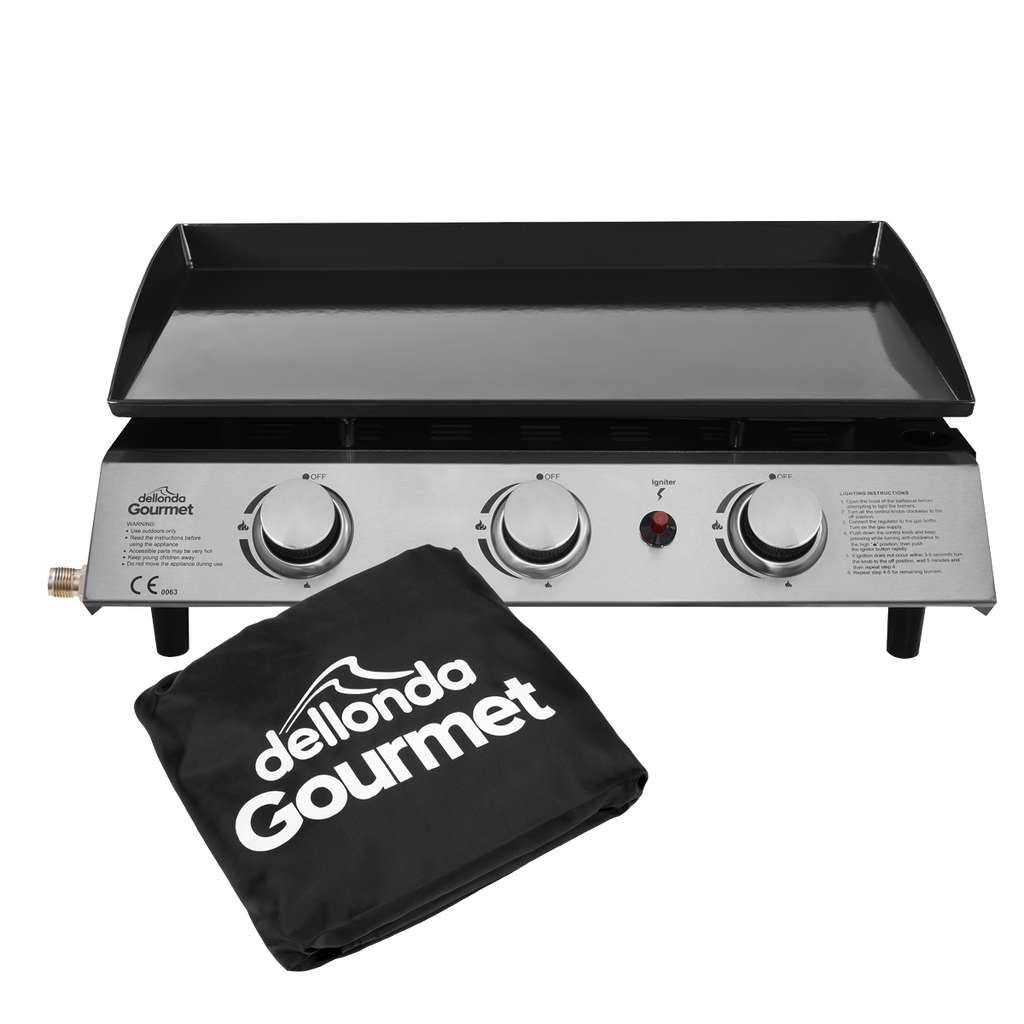 Dellonda 3 Burner Portable Gas Plancha & Cover 7.5kW, Stainless Steel (DG233)