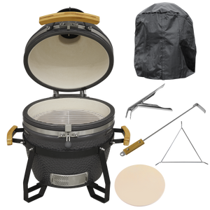 Dellonda Deluxe 16"(40cm) Ceramic Kamado Style BBQ, Cover, Grid Gripper, Heat Deflector & Heat Deflector Support