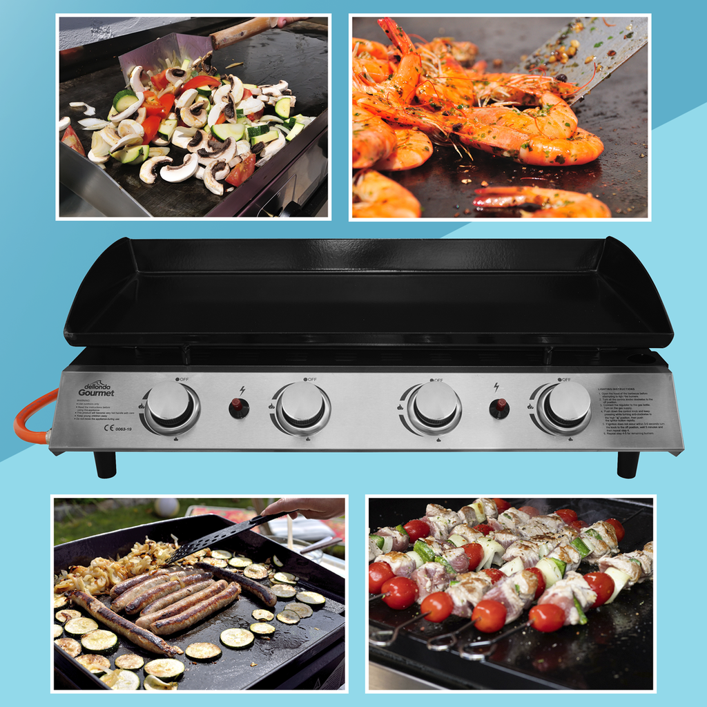 Dellonda 4 Burner Portable Gas Plancha 10kW, Stainless Steel (DG23) (Factory Refurbished A)