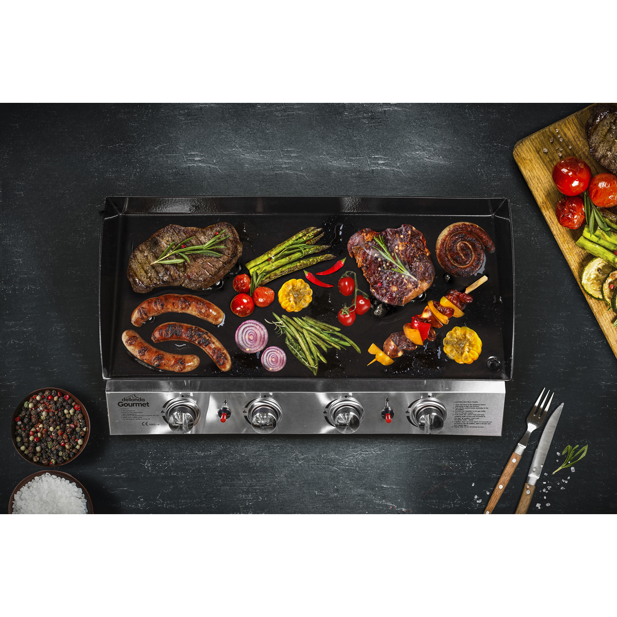 Dellonda 4 Burner Portable Gas Plancha 10kW, Stainless Steel (DG23) (Factory Refurbished A)