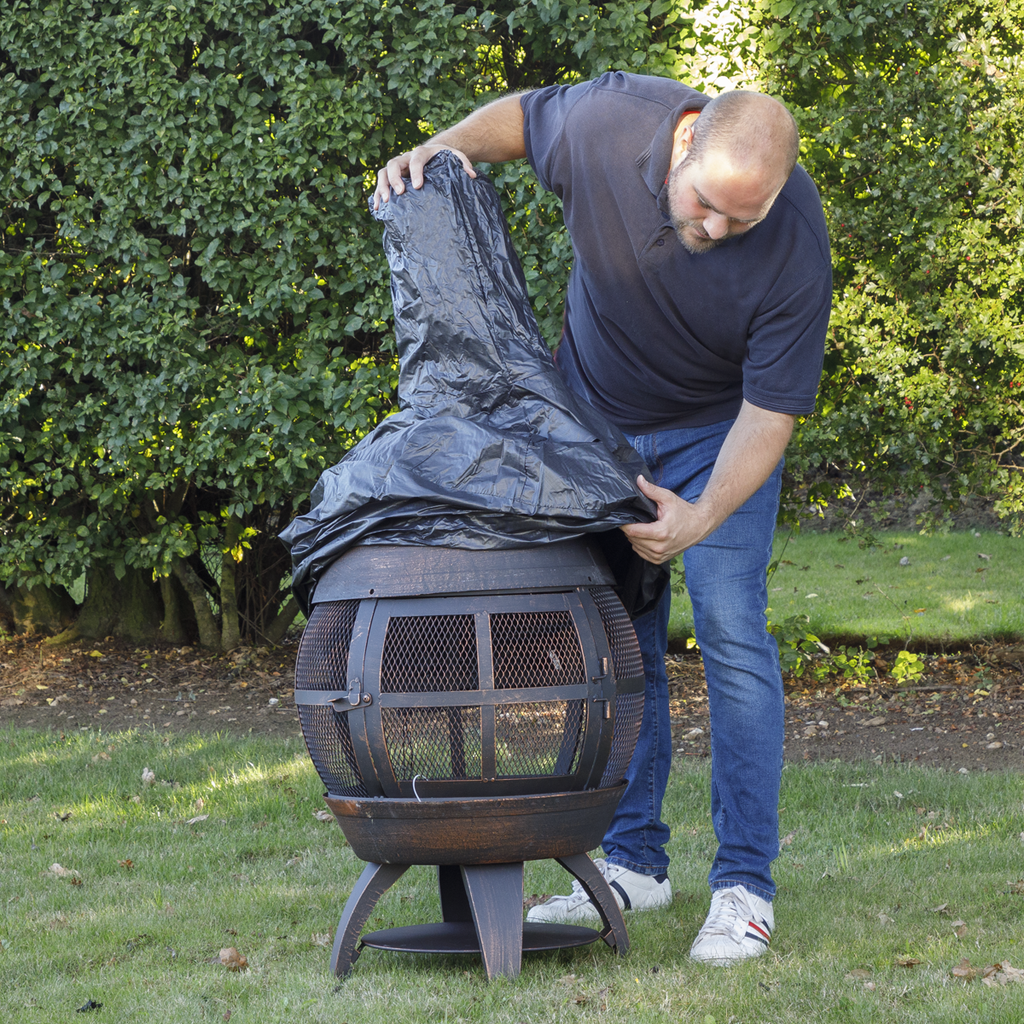 Dellonda Deluxe 360° Chiminea/Fire Pit/Outdoor Heater with Fire Poker & Water-Resistant Drawstring Cover - Antique Bronze Finish - DG241