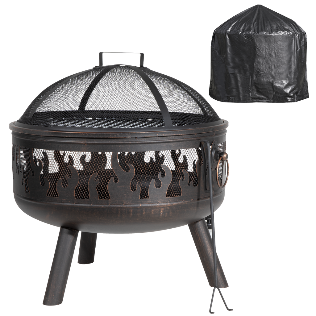 Dellonda Deluxe Outdoor Fire Pit with Grill & Cover 24", Antique Bronze (DG242)