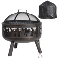 Dellonda Deluxe Outdoor Fire Pit with Grill & Cover 24", Antique Bronze (DG242)