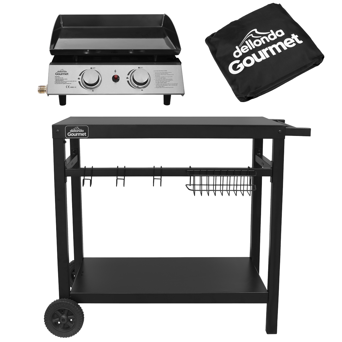 Dellonda 2 Burner Portable Gas Plancha, Cover & Trolley