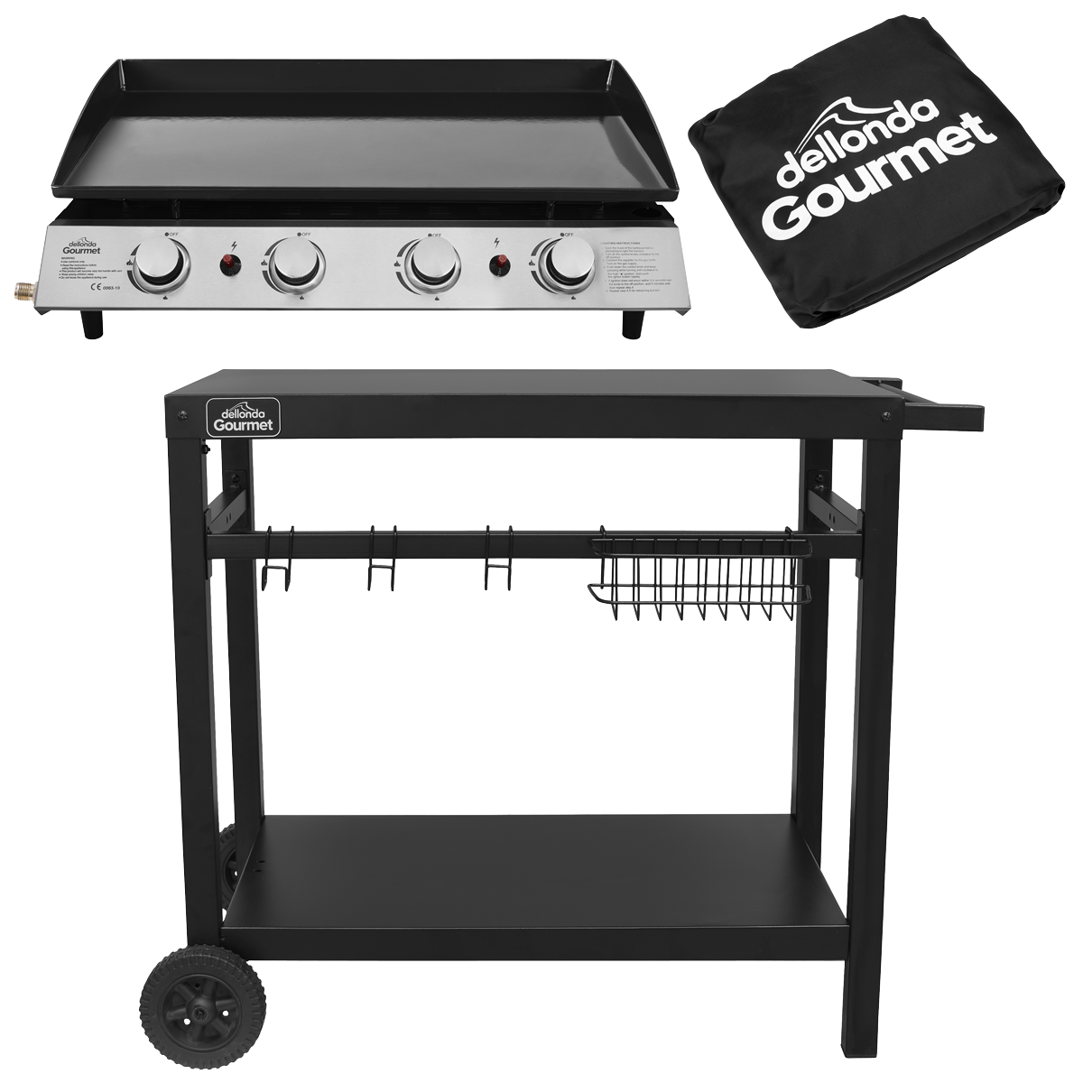 Dellonda 4 Burner Portable Gas Plancha, Cover & Trolley
