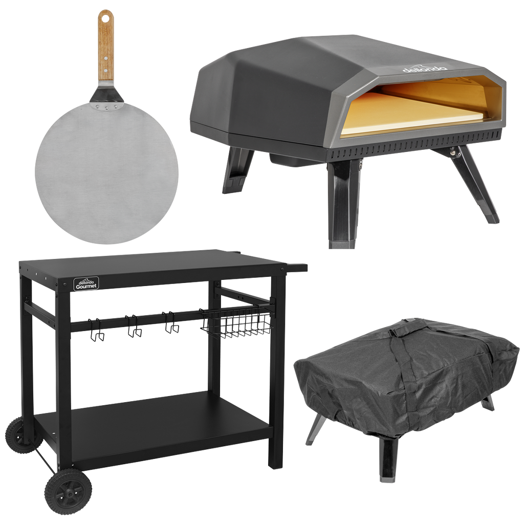 Dellonda Gas Pizza Oven with Water-Resistant Cover/Carry Bag, 12" Pizza Peel & Plancha Trolley