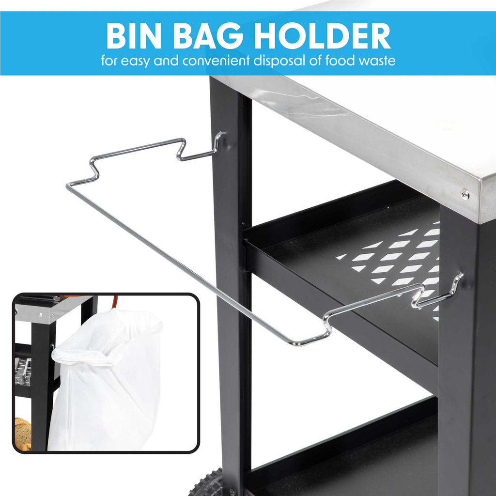 Dellonda BBQ/Plancha Trolley with Utensil Holder, Stainless Steel Top (DG263)