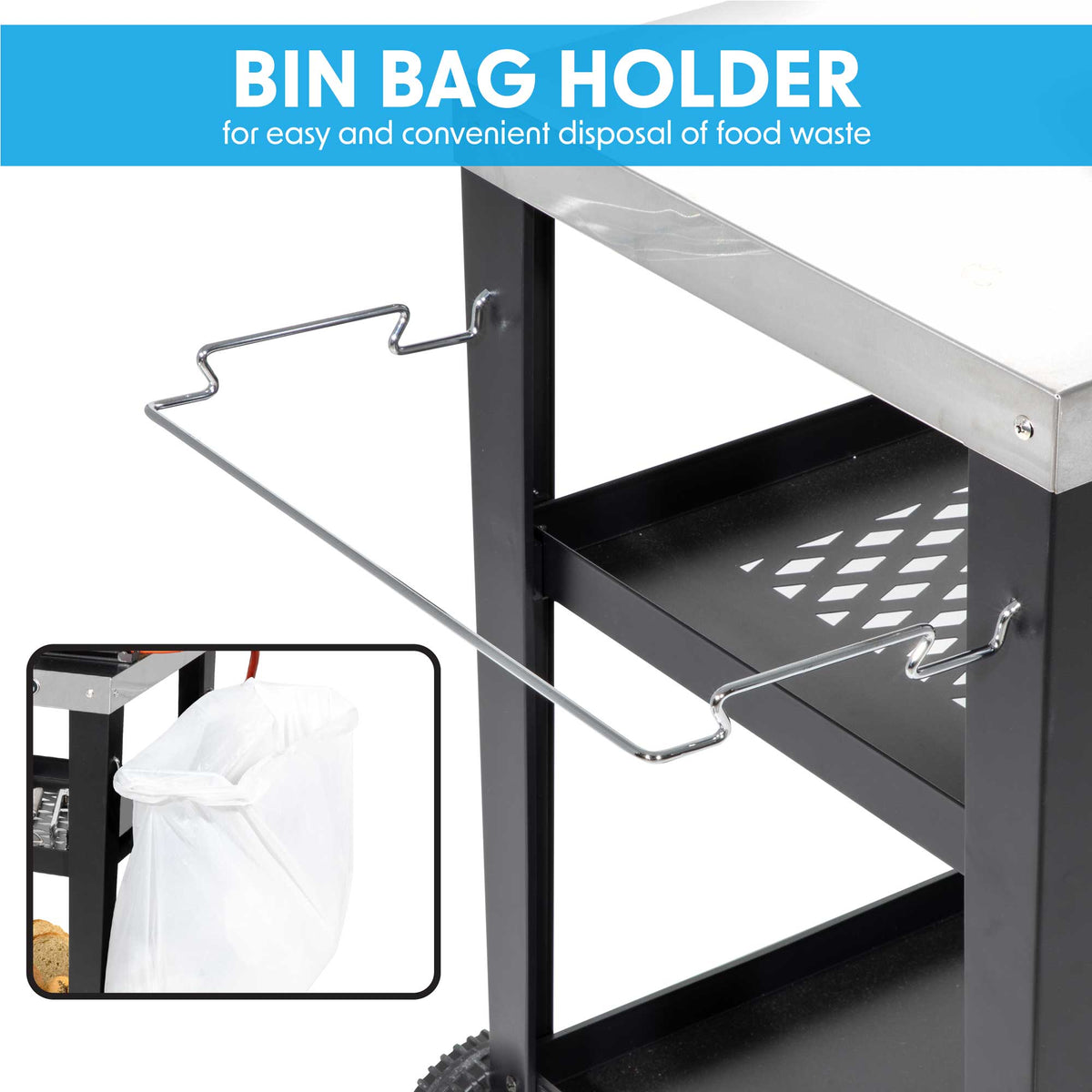 Dellonda BBQ/Plancha Trolley with Utensil Holder, Stainless Steel Top (DG263)
