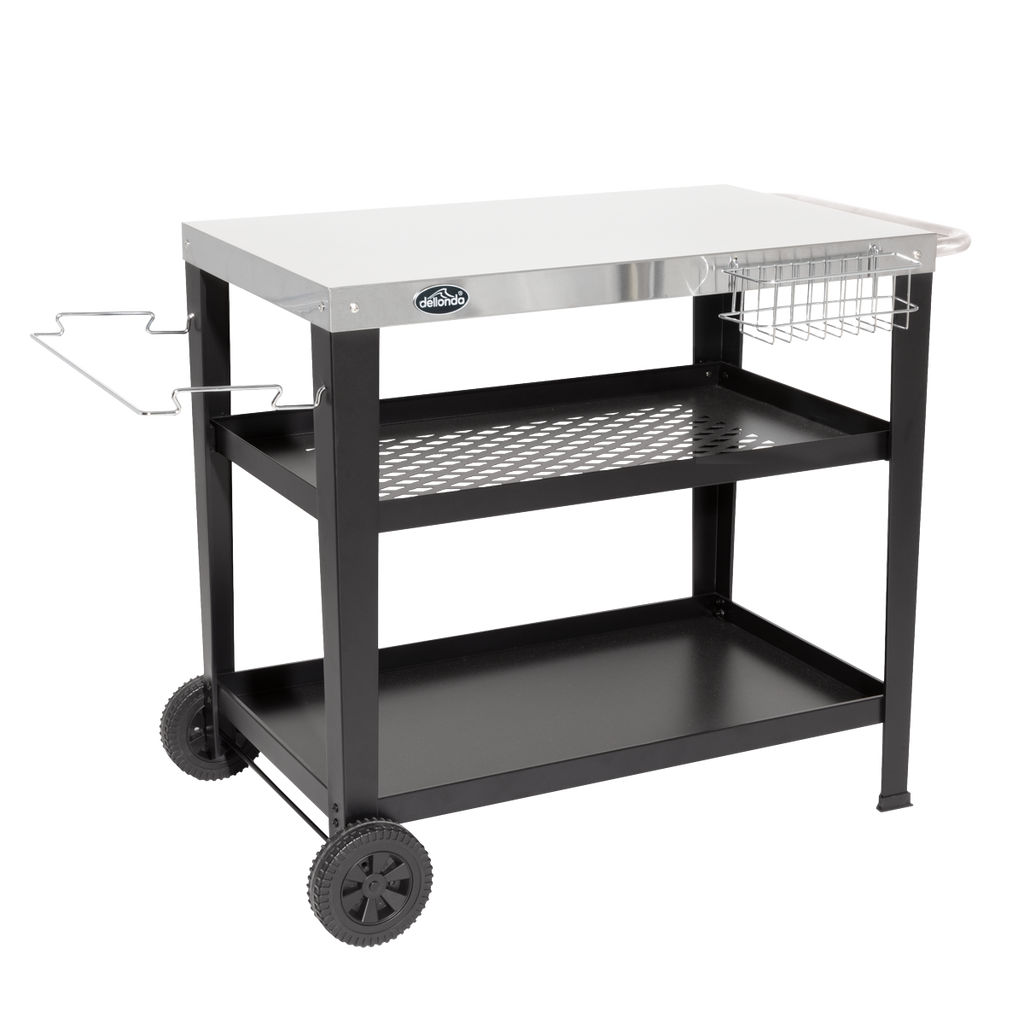 Dellonda BBQ/Plancha Trolley with Utensil Holder, Stainless Steel Top (DG263)