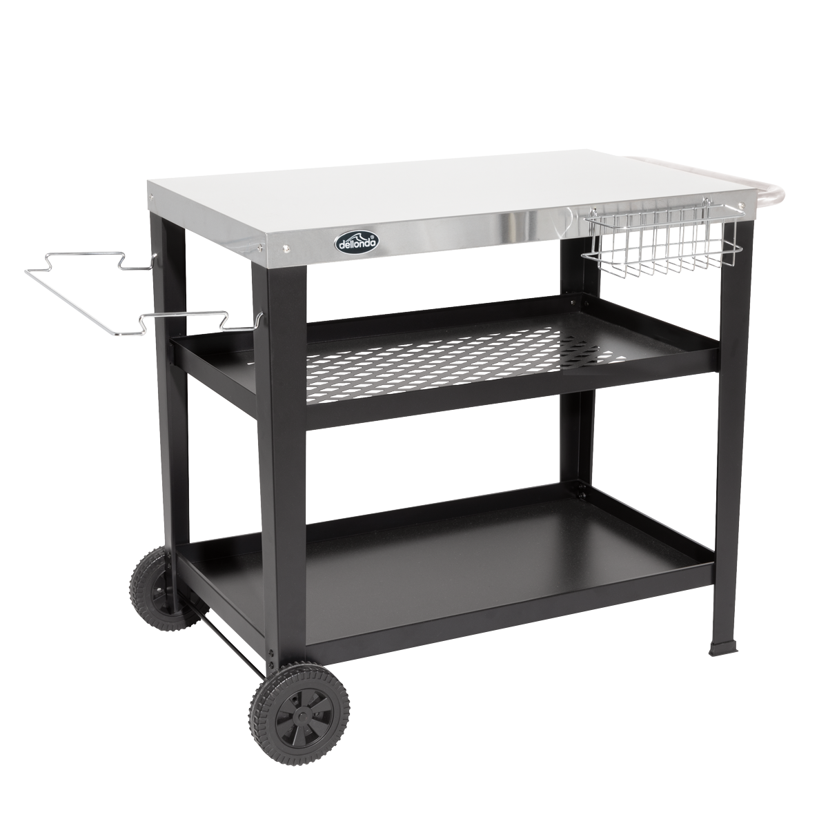 Dellonda BBQ/Plancha Trolley with Utensil Holder, Stainless Steel Top (DG263)