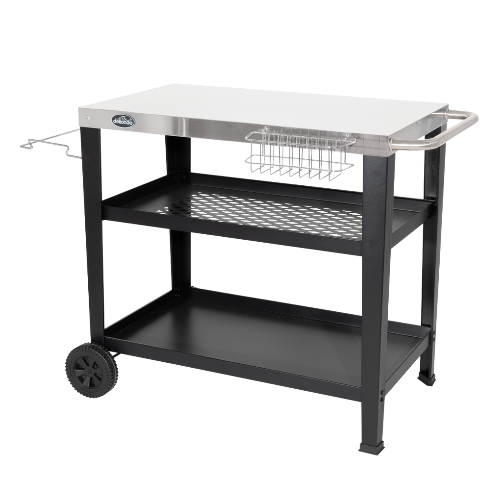 Dellonda BBQ/Plancha Trolley with Utensil Holder, Stainless Steel Top (DG263)