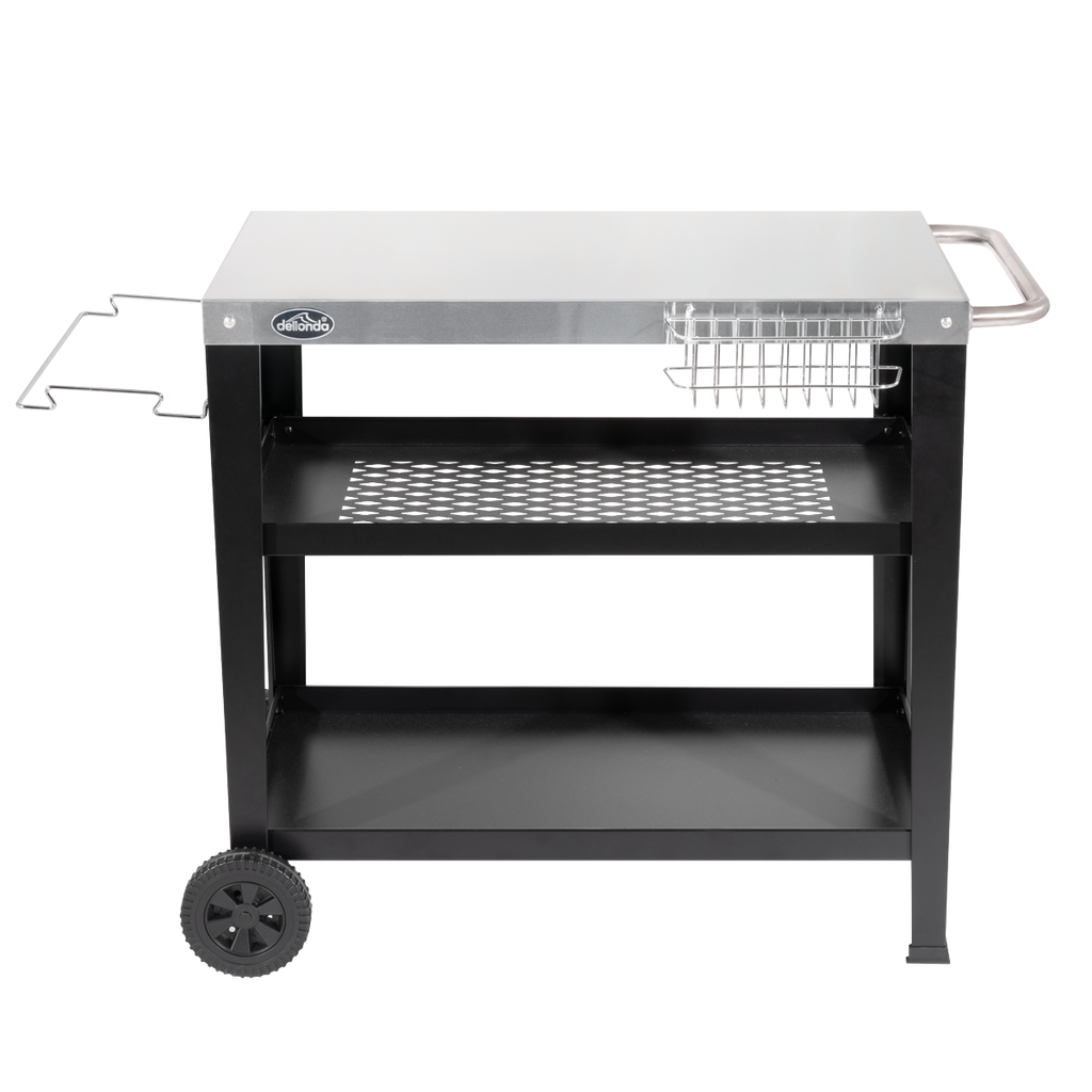 Dellonda BBQ/Plancha Trolley with Utensil Holder, Stainless Steel Top (DG263)