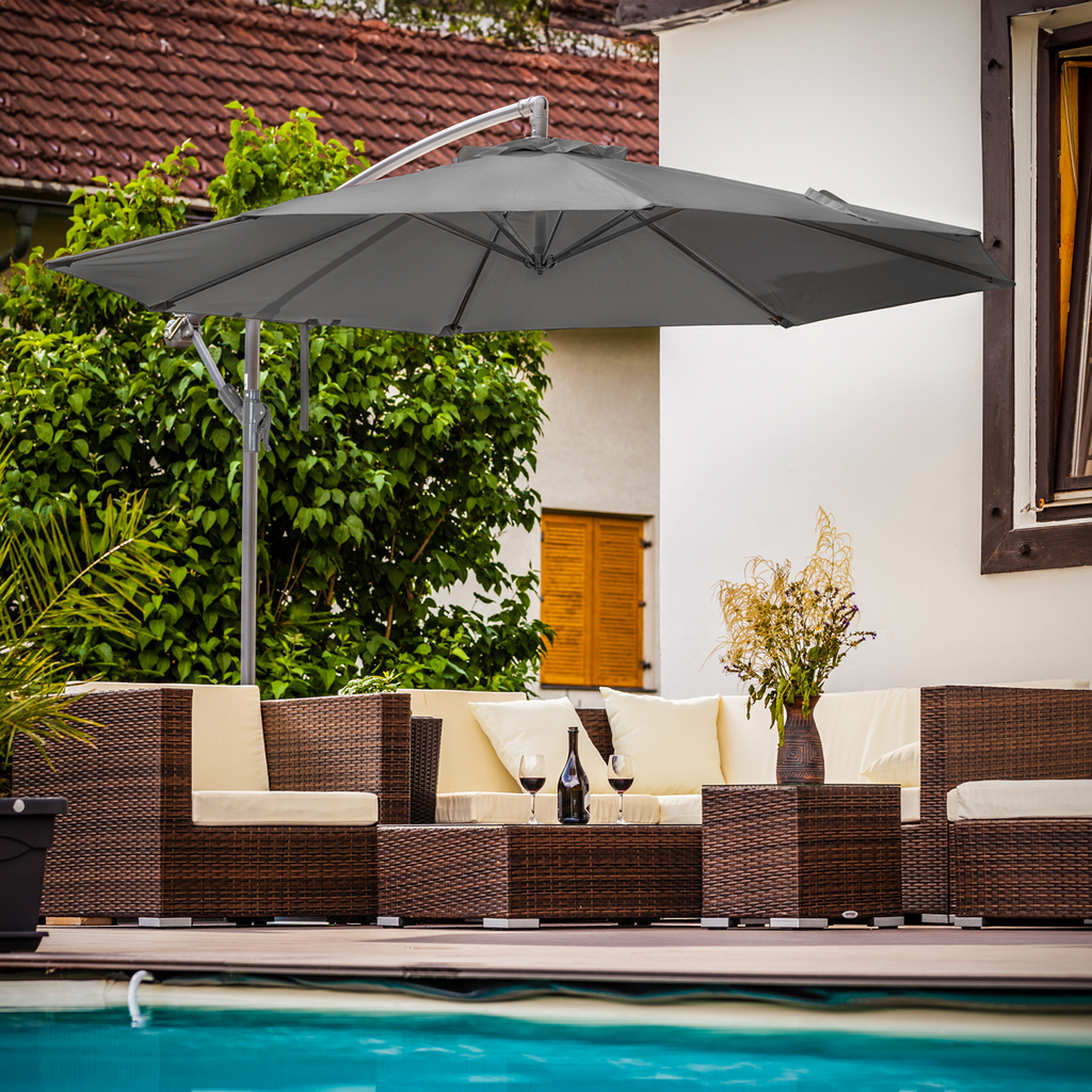 Dellonda Banana Parasol with Cover 3m, Grey (DG264)