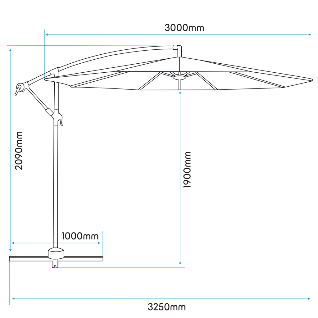 Dellonda Banana Parasol with Cover 3m, Grey (DG264)