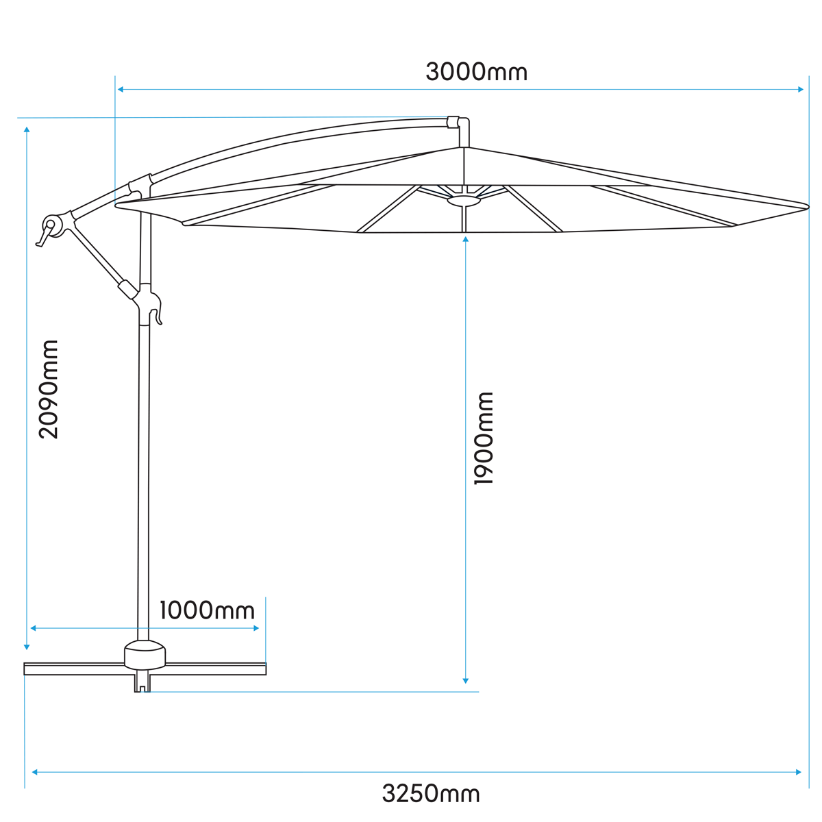 Dellonda Banana Parasol with Cover 3m, Grey (DG264)