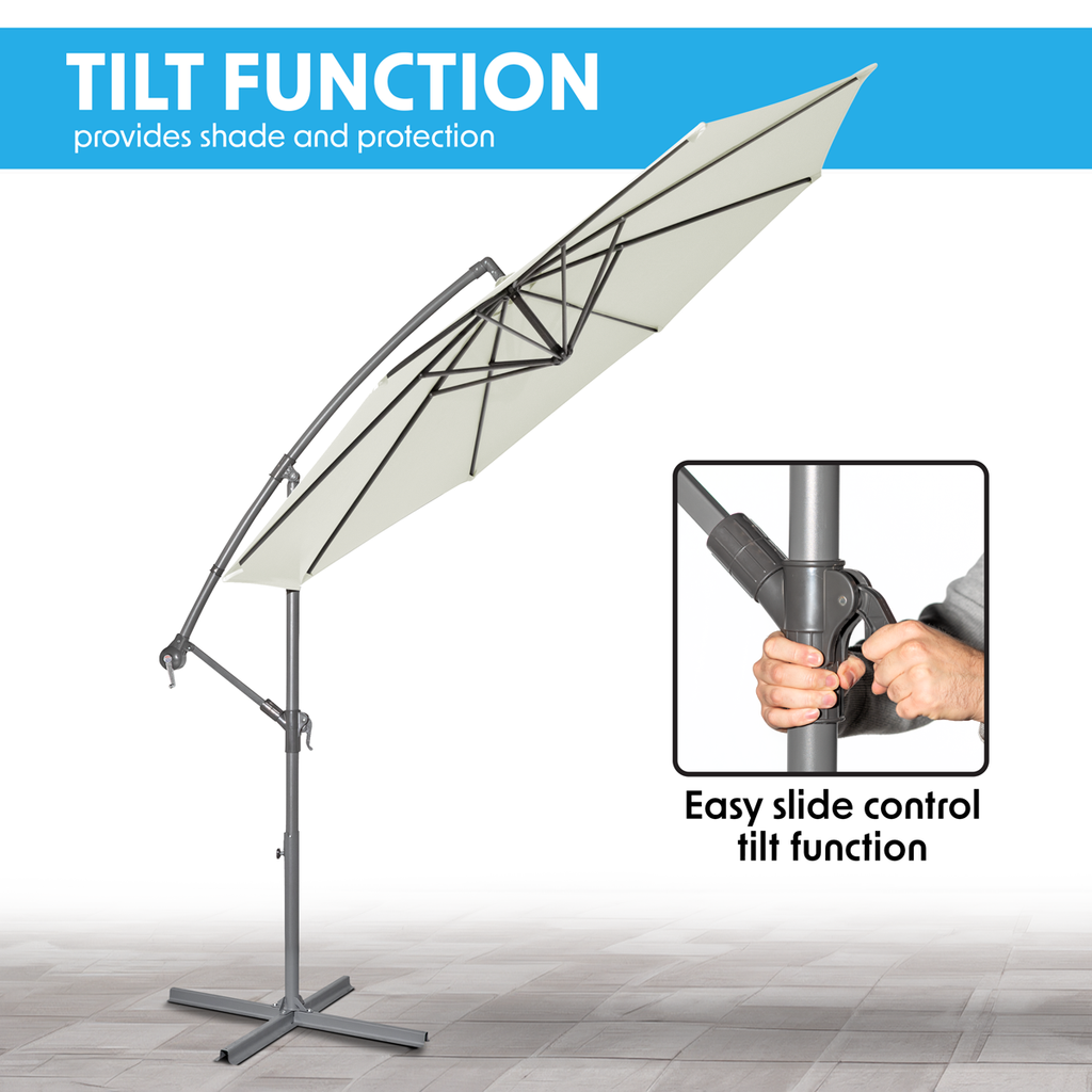 Dellonda Banana Parasol with Cover & Base 3m, Cream (DG271)