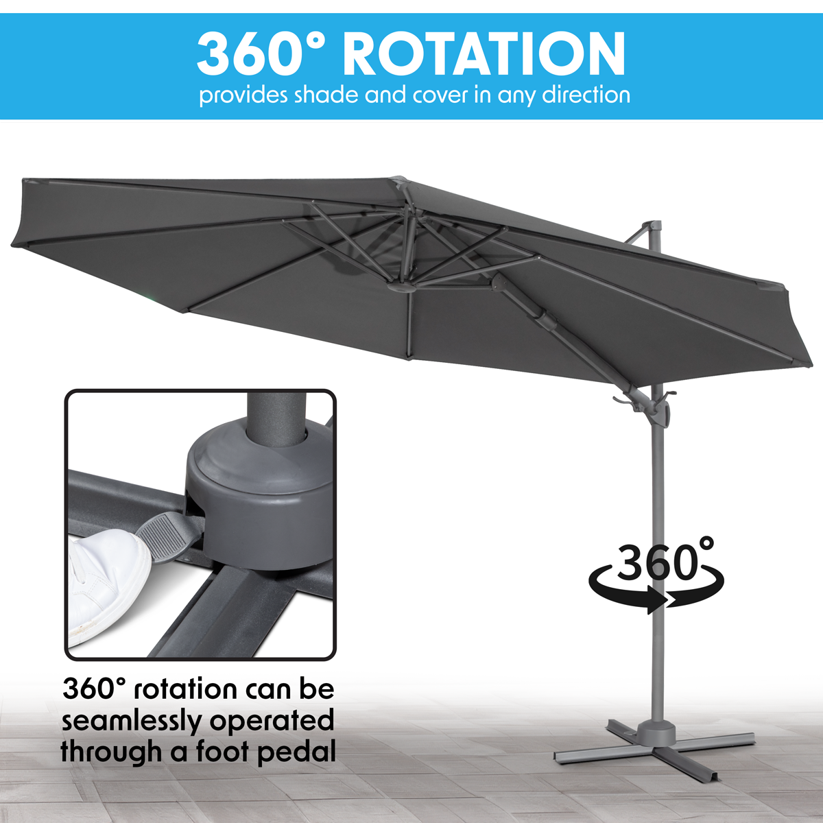 Dellonda Cantilever Parasol with Cover 3m, 360° Rotation, Grey (DG267) (Factory Refurbished B)