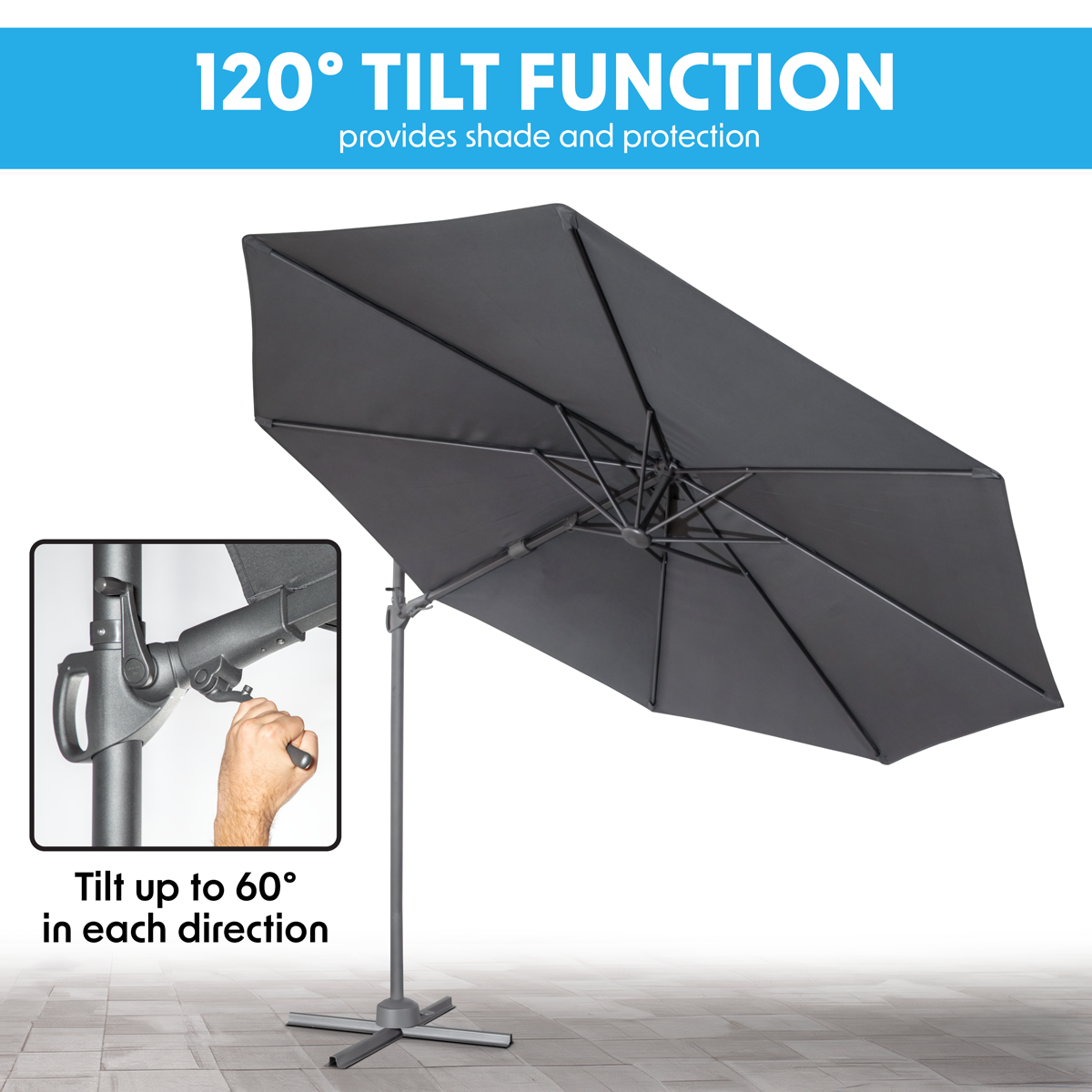 Dellonda Cantilever Parasol with Cover 3m, 360° Rotation, Grey (DG267) (Factory Refurbished B)