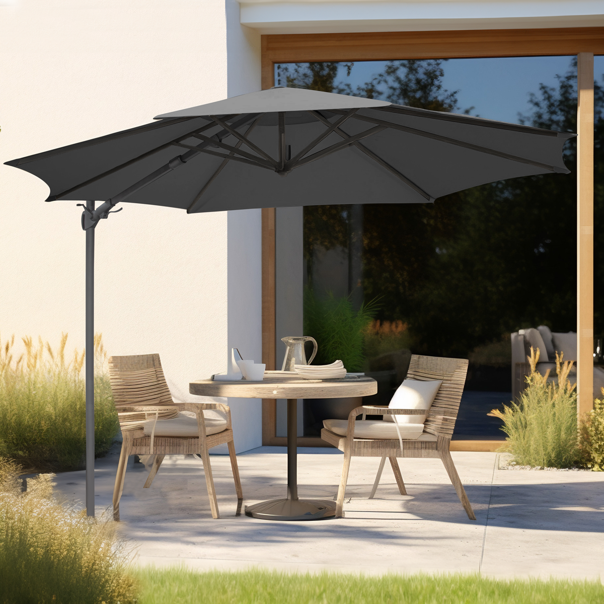 Dellonda Cantilever Parasol with Cover 3m, 360° Rotation, Grey (DG267) (Factory Refurbished B)