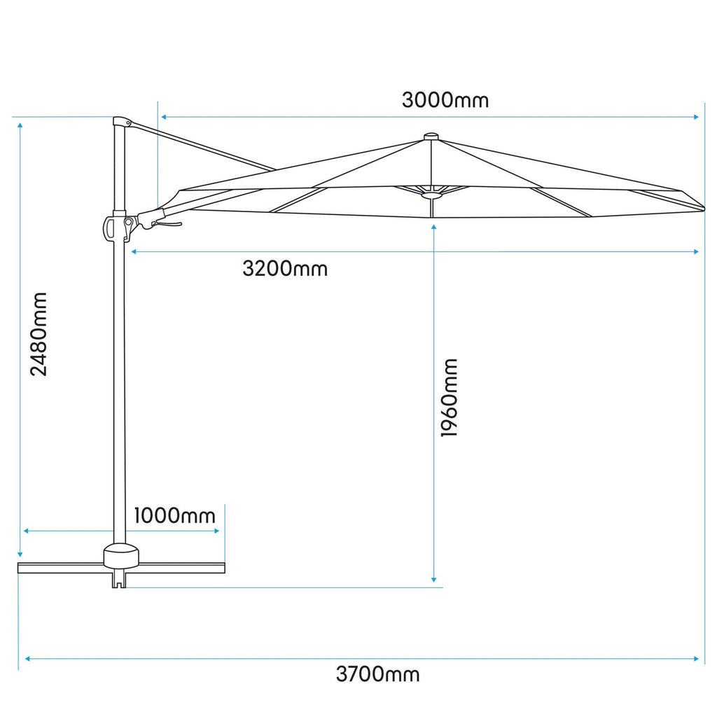 Dellonda Cantilever Parasol 3m 360 Rotation Cream