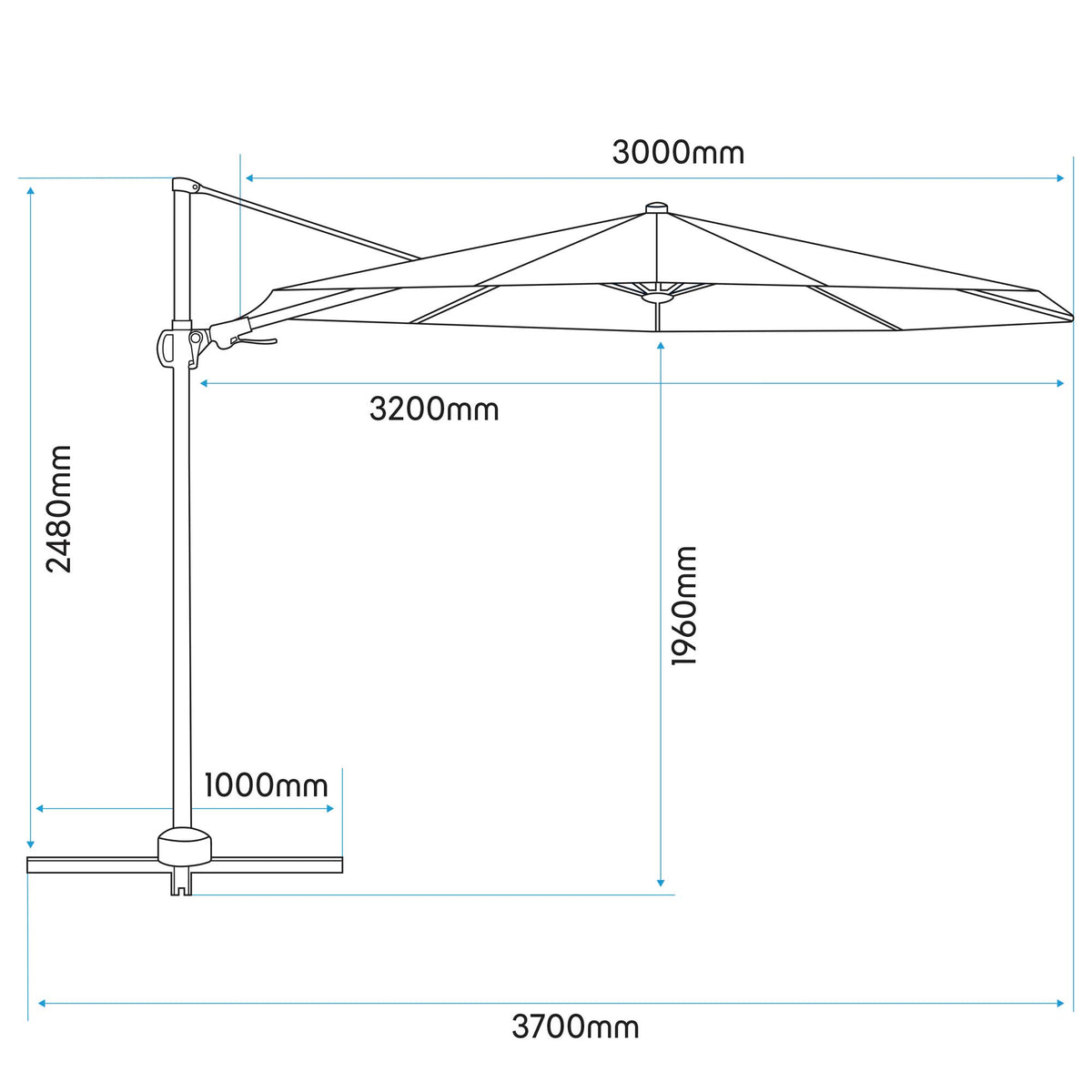 Dellonda Cantilever Parasol 3m 360 Rotation Cream