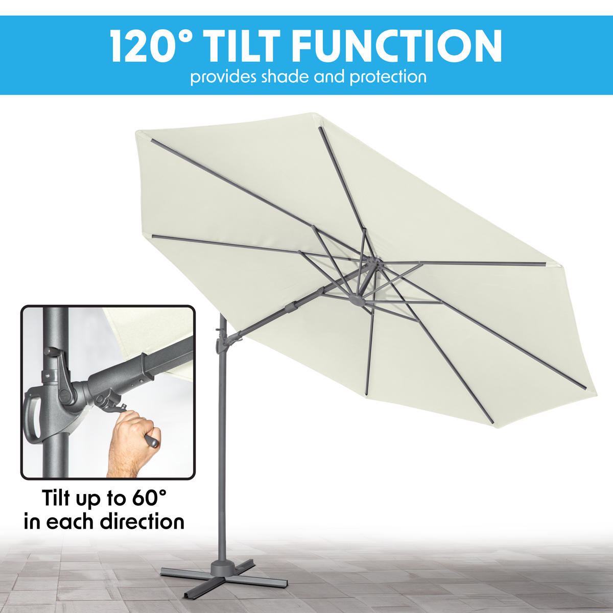 Dellonda Cantilever Parasol 3m 360 Rotation Cream