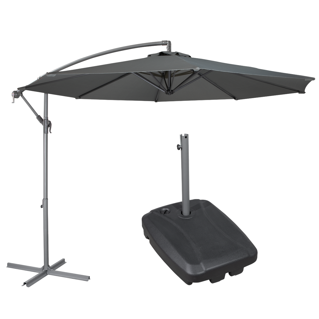 Dellonda Banana Parasol with Cover & Base 3m, Grey (DG270)