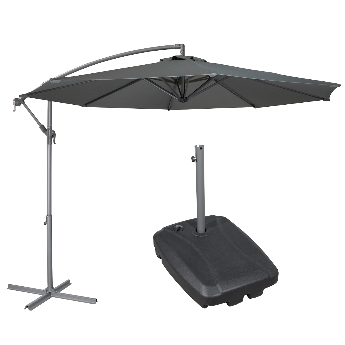 Dellonda Banana Parasol with Cover & Base 3m, Grey (DG270)