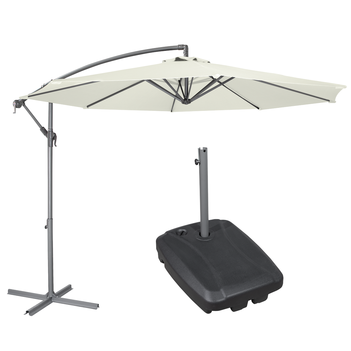 Dellonda Banana Parasol with Cover & Base 3m, Cream (DG271)