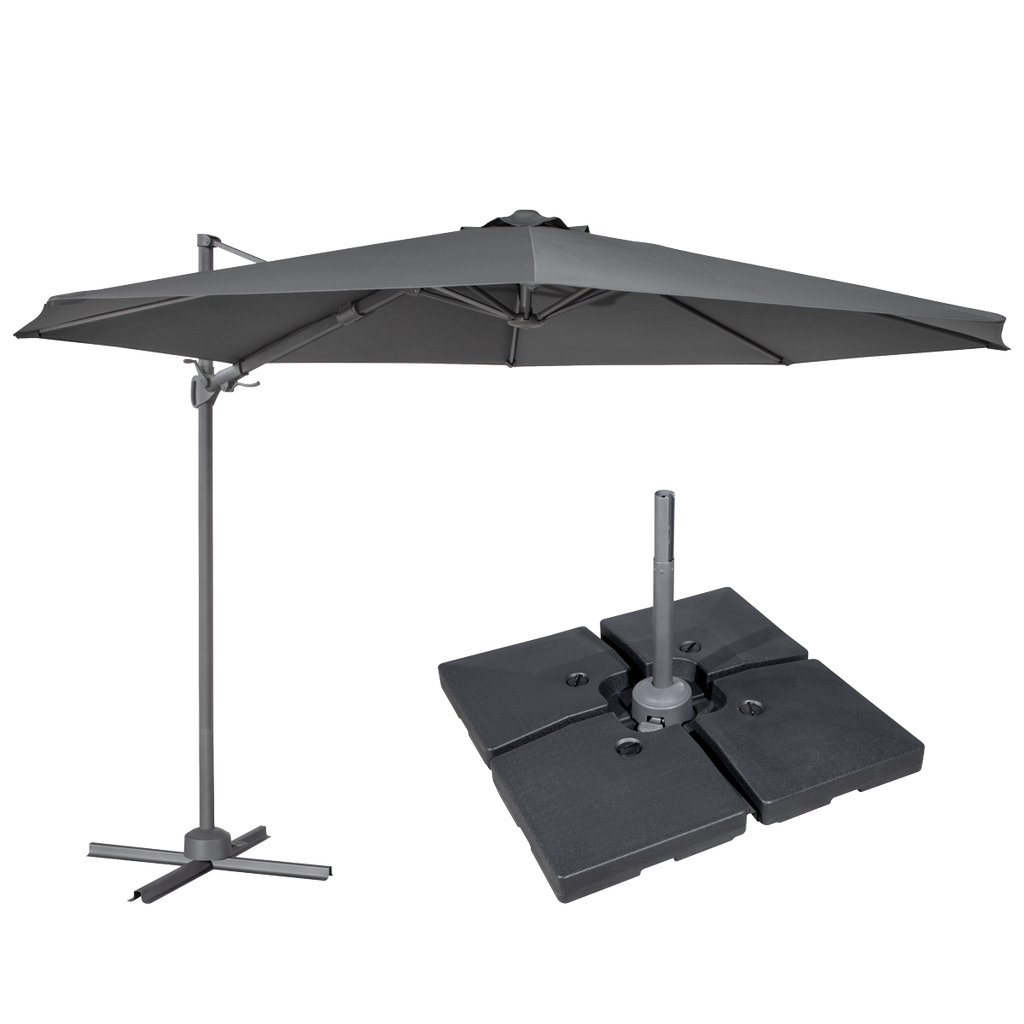 Dellonda Cantilever Parasol with Cover & Base 3m, 360° Rotation, Grey (DG272)
