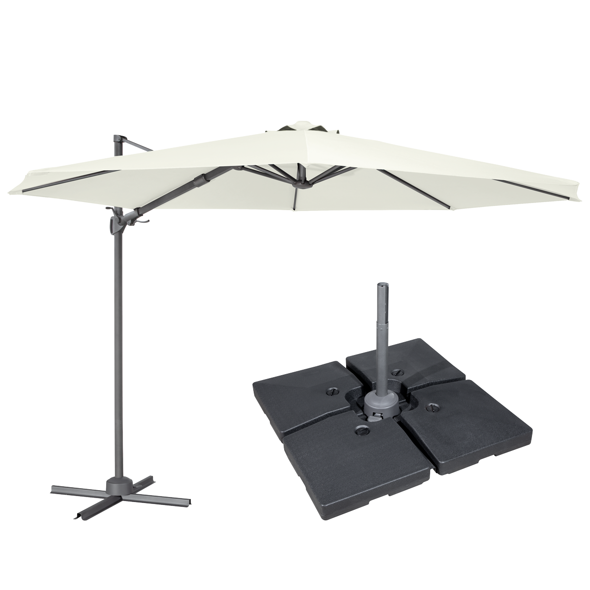 Dellonda Cantilever Parasol with 360° Rotation, Tilt, Cover & Base 3m - Cream