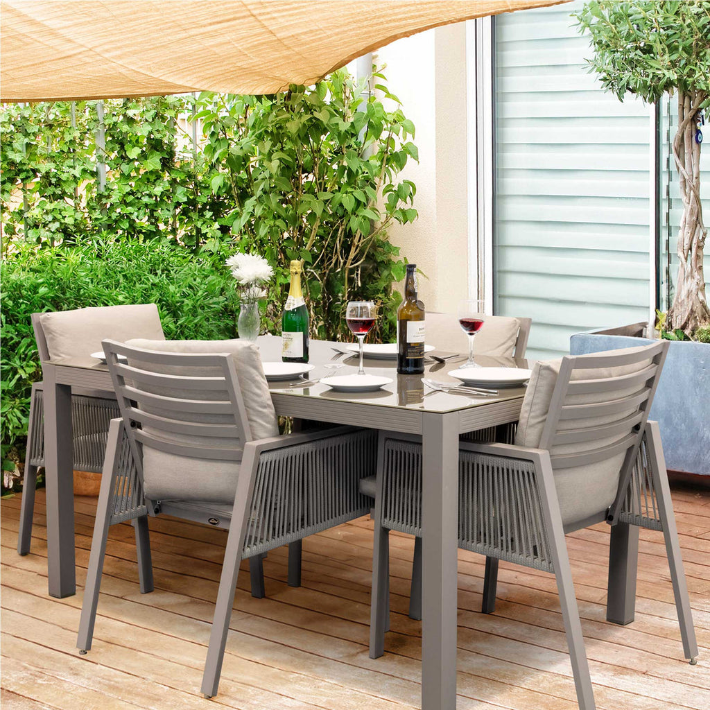Dellonda Fusion 5-Piece Aluminium Outdoor Dining Set with Tempered Glass, Grey (DG275)