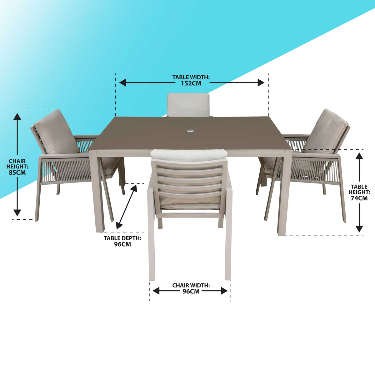 Dellonda Fusion 5-Piece Aluminium Outdoor Dining Set with Tempered Glass, Grey (DG275)