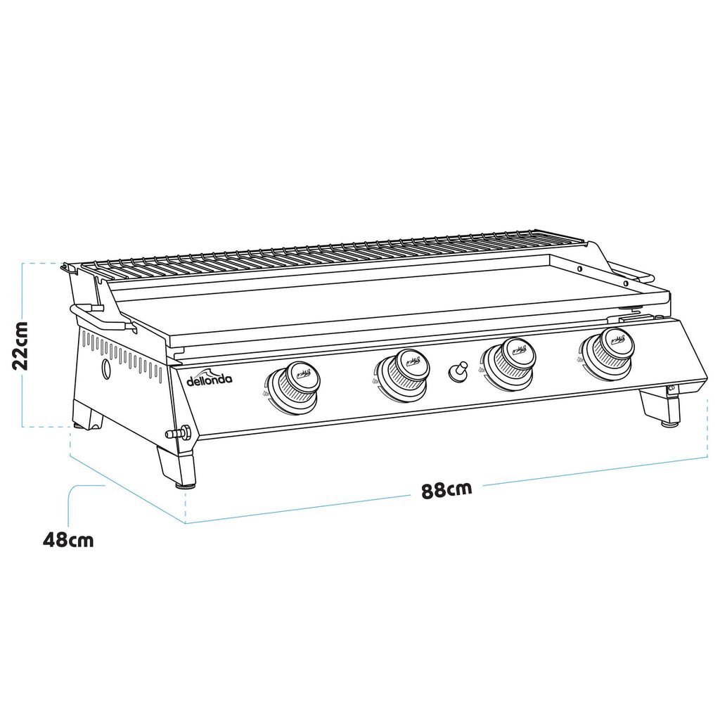 Dellonda 4 Burner Portable Gas Plancha with Warming Rack 10kW, Stainless Steel (DG277)