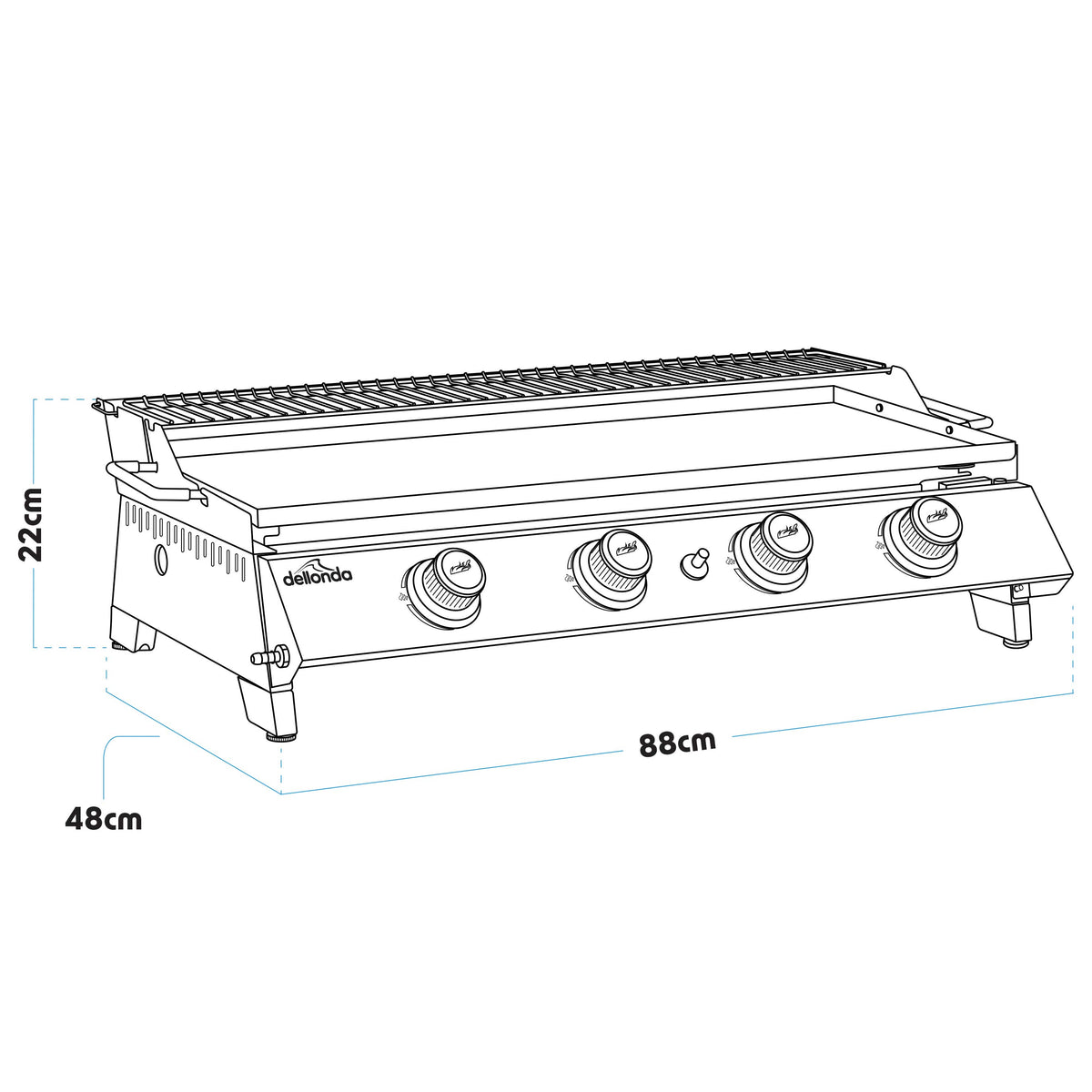 Dellonda 4 Burner Portable Gas Plancha with Warming Rack 10kW, Stainless Steel (DG277)