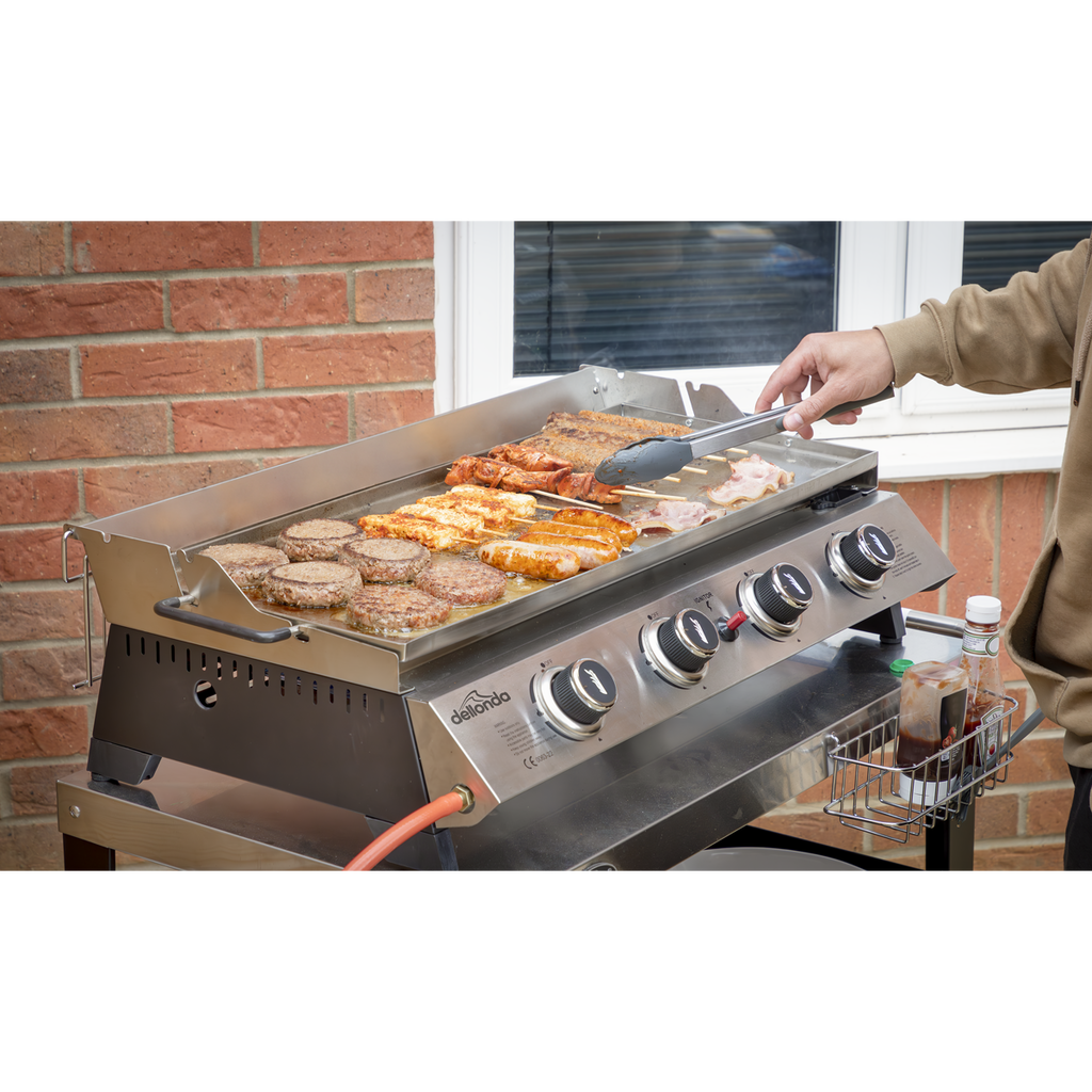 Dellonda 4 Burner Stainless Steel Portable Gas Plancha with Warming Rack 10kW