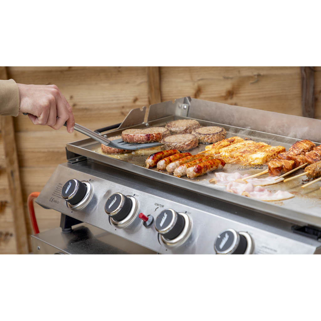 Dellonda 4 Burner Stainless Steel Portable Gas Plancha with Warming Rack 10kW